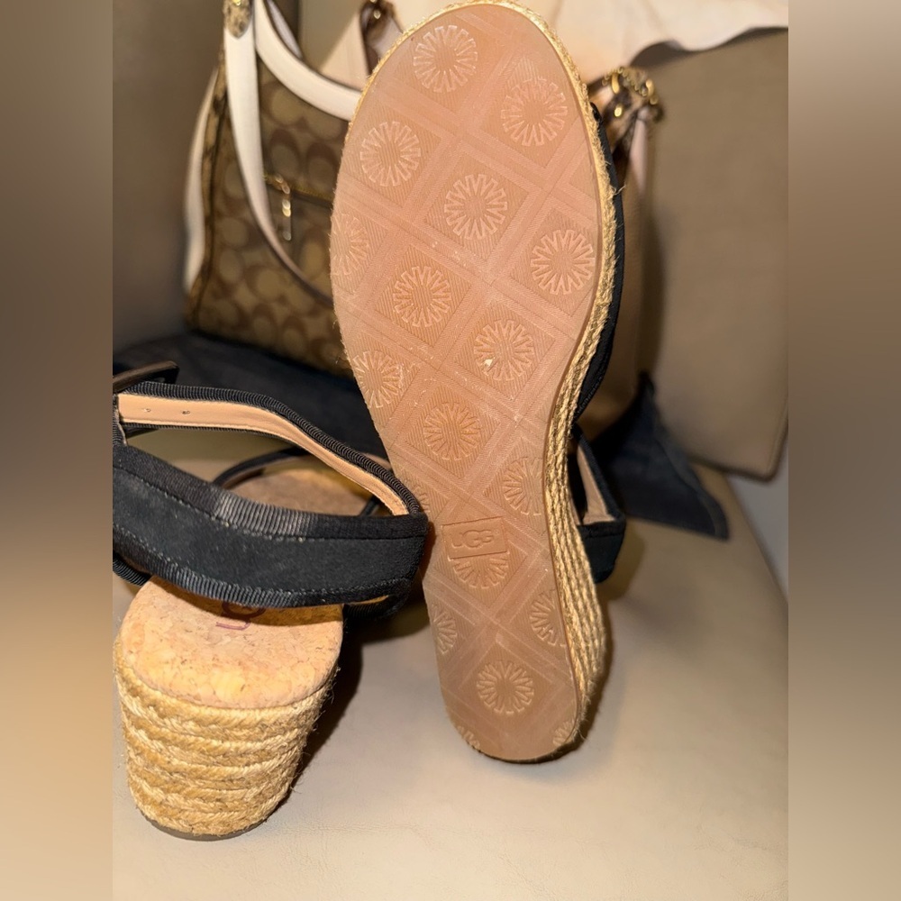 Ugg Wedge Shoe Womens 6.5 Australia Maybell Black 1019887 Espadrille Strap - Picture 4 of 12